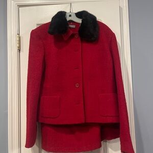 Kate Hill Red Blazer with Black Fur Collar